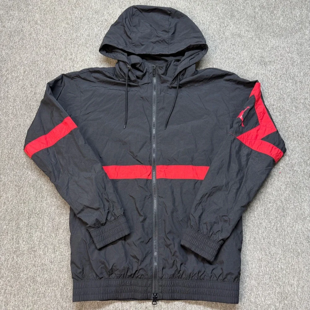 Jordan Jumpman Windbreaker Hooded Jacket Black Red AQ2683-010 Mens Small